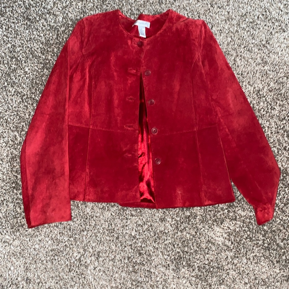 Red leather blazer, size 10, Looks Brand new